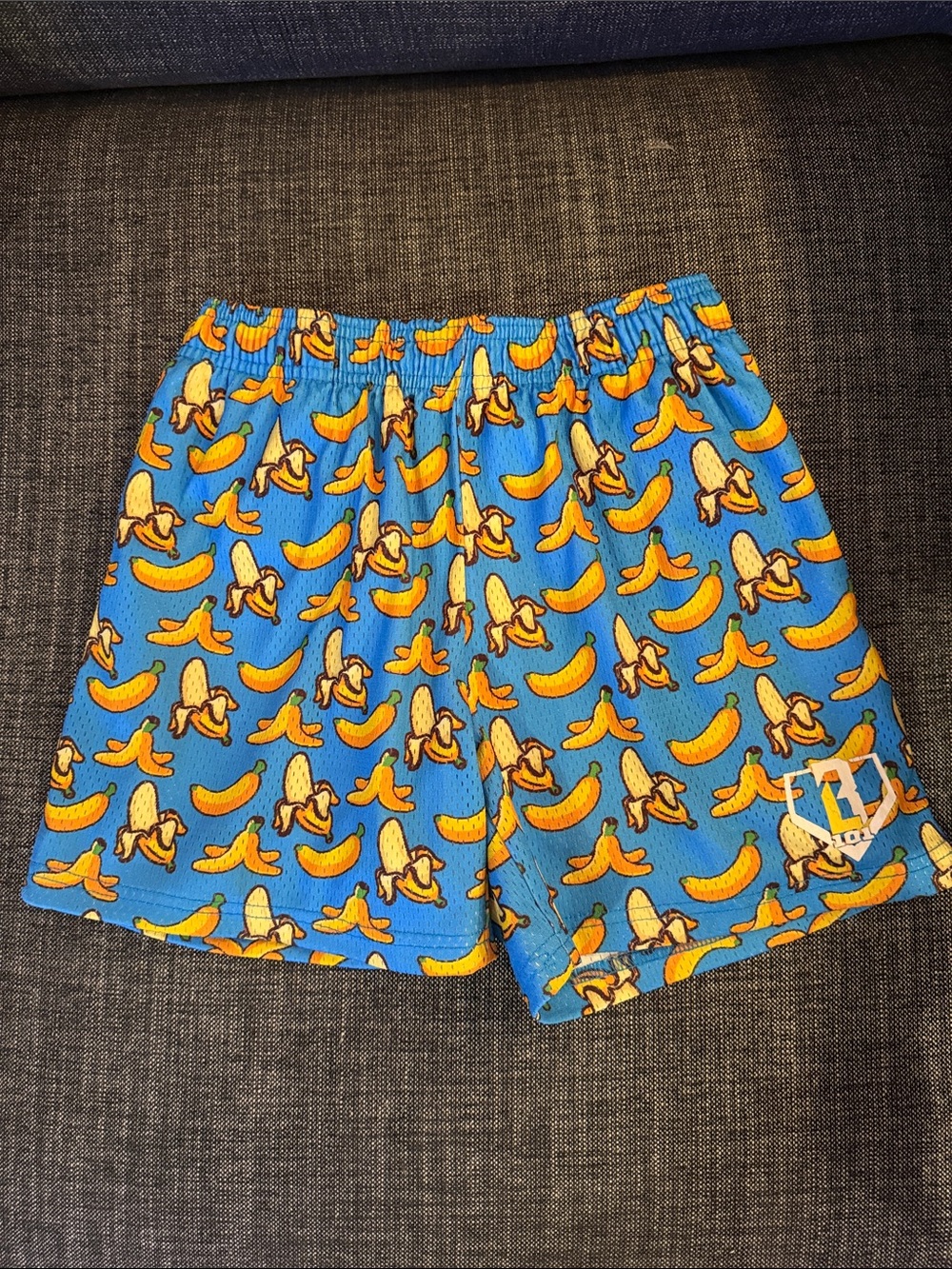 Blue Banana-Print Kids Shorts with Playful Banana Graphic